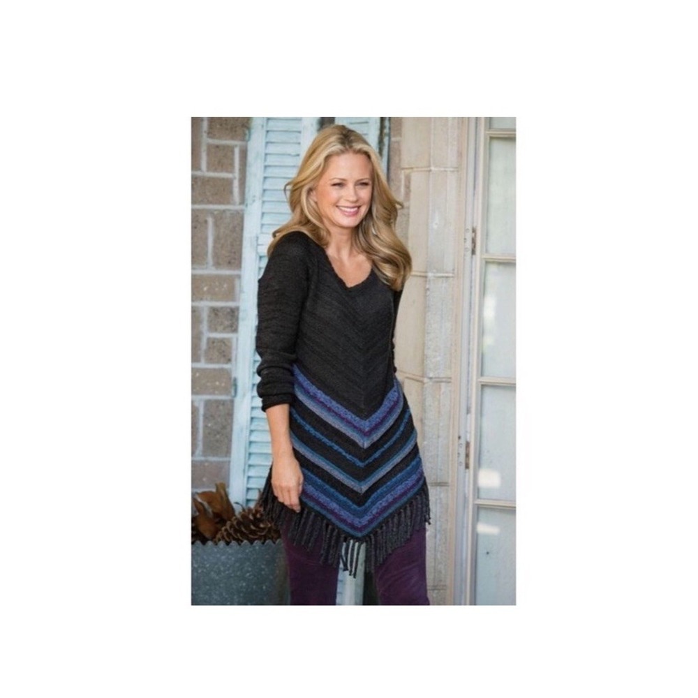 Soft Surroundings Women's PXS Foley Fringe Tunic‎ Sweater Wool Acrylic Gray
